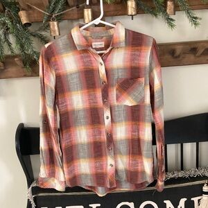 Thread & Supply Plaid Button-Down Shirt in Rust, Pink & Cream